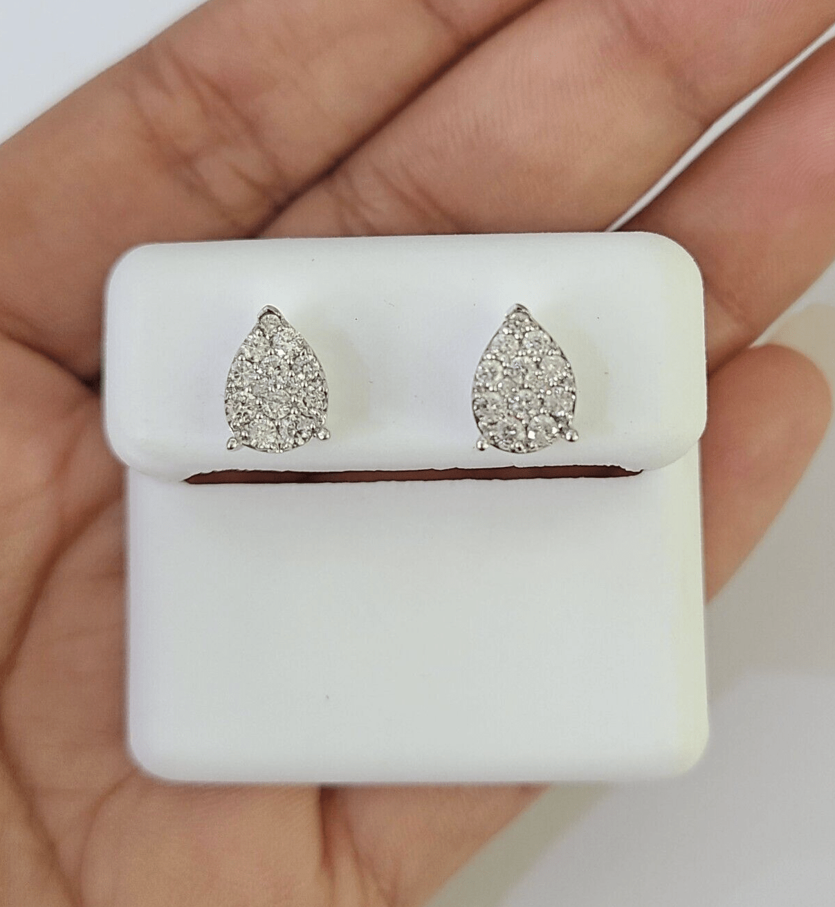 10k Diamond Earrings Yellow Gold Real Screw - Back Women Men Studs Pear Shaped - GoldenlinQ